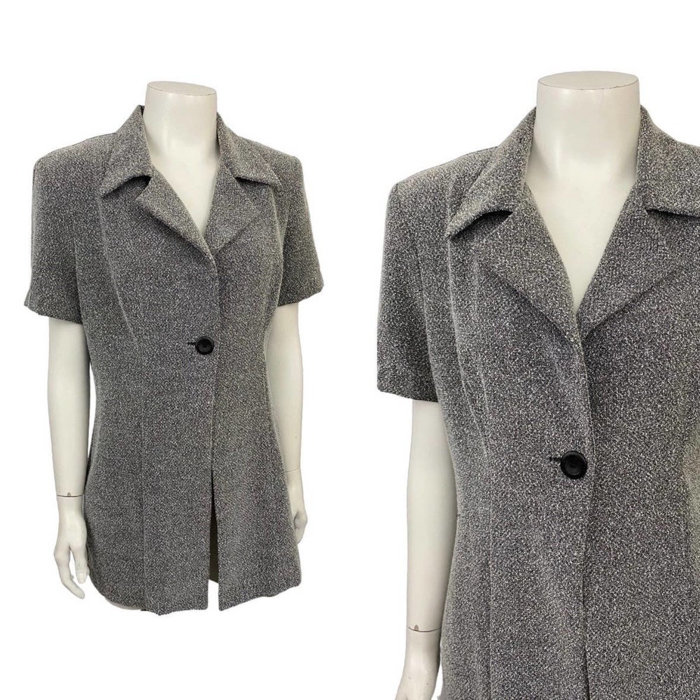 All That Jazz Black & White Flecked Long Tunic Blazer Top / Women’s Medium *